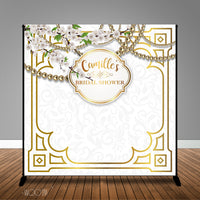White and Gold Bridal Shower, 8x8 Backdrop / Step & Repeat, Design, Print and Ship!