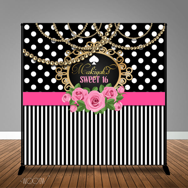 Stripes Dots Sweet 16, 8x8 Backdrop / Step & Repeat, Design, Print and Ship!