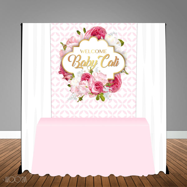 Pink White Floral 5x6 Table Banner Backdrop/ Step & Repeat, Design, Print and Ship!