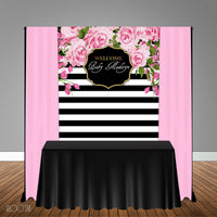 Stripes and Floral 5x6 Table Banner Backdrop/ Step & Repeat, Design, Print and Ship!