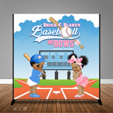 Baseball and Bows Gender Reveal 8x8 Backdrop / Step & Repeat, Design, Print and Ship!