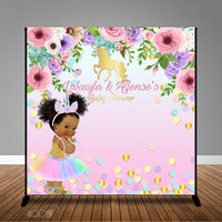 Unicorn with Floral Baby Shower, 8x8 Backdrop / Step & Repeat, Design, Print and Ship!