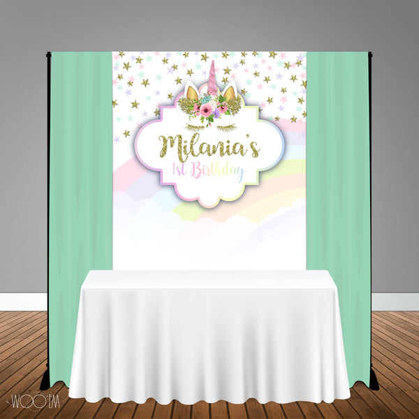 Unicorn with Stars and Rainbow 5x6 Table Banner Backdrop/ Step & Repeat, Design, Print and Ship!