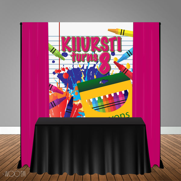 Crayon Themed 5x6 Table Banner Backdrop/ Step & Repeat, Design, Print and Ship!