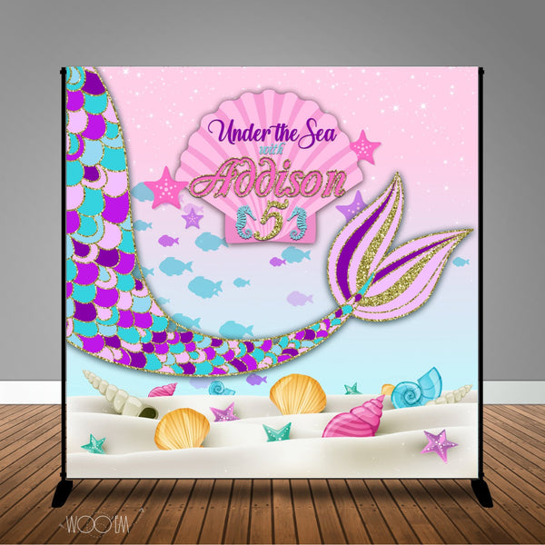 Mermaid Under the Sea 8x8 Themed Banner Backdrop/ Step & Repeat Design, Print and Ship!