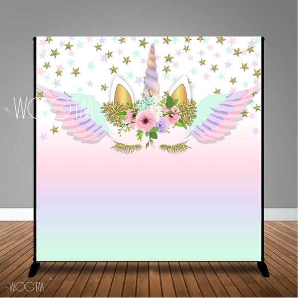 Magical Unicorn with Wings Themed, 8x8 Backdrop / Step & Repeat, Design, Print and Ship!