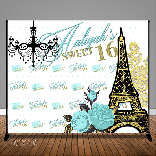 Parisian Sweet 16 10x8 Backdrop / Step & Repeat, Design, Print and Ship!