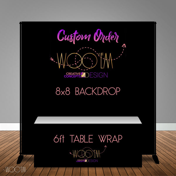 Custom 8x8 Table Banner Backdrop with 6ft Table Wrap/ Step & Repeat, Design, Print and Ship!