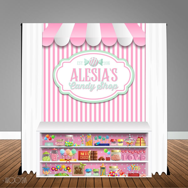 Candy Shop 6X6 Table Banner Backdrop with 6ft Table Wrap/ Step & Repeat, Design, Print and Ship!