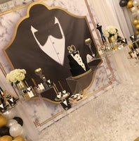 Tuxedo 30th, 40th, 50th, 60th Black White Birthday 8x8 Backdrop, Design, Print & Ship!