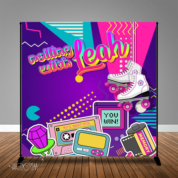 Skate Party 80's 90's Themed 8x8 Backdrop/Step & Repeat, Design, Print and Ship!