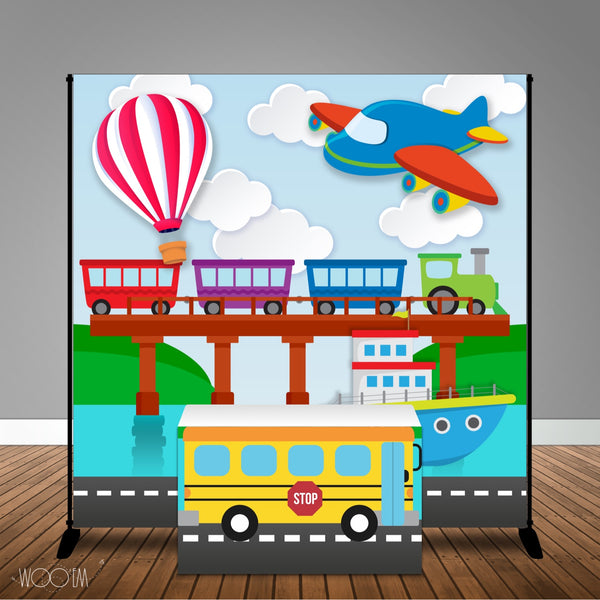 Transportation 8x8 Table Backdrop with 4ft Table Cover or Wrap, Design, Print & Ship!