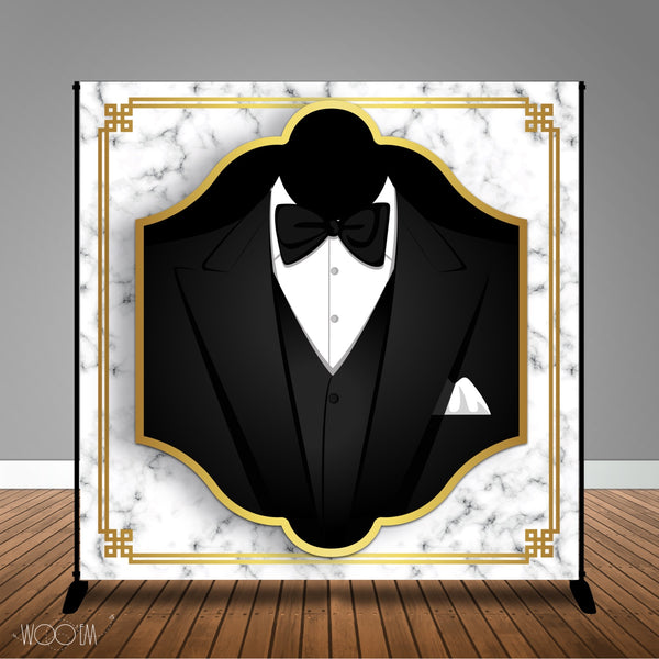 Tuxedo 30th, 40th, 50th, 60th Black White Birthday 8x8 Backdrop, Design, Print & Ship!